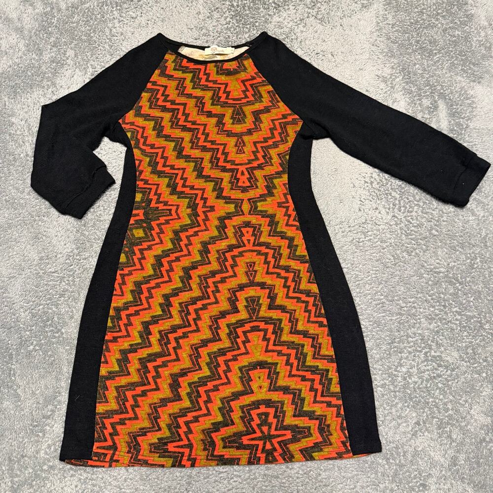 Aryeh Sweater Dress Womens Small Orange Black Geometric Boho